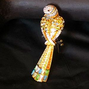 Swarovski multicolored parrot; large 3” VTG in original box; 18 k gold plate